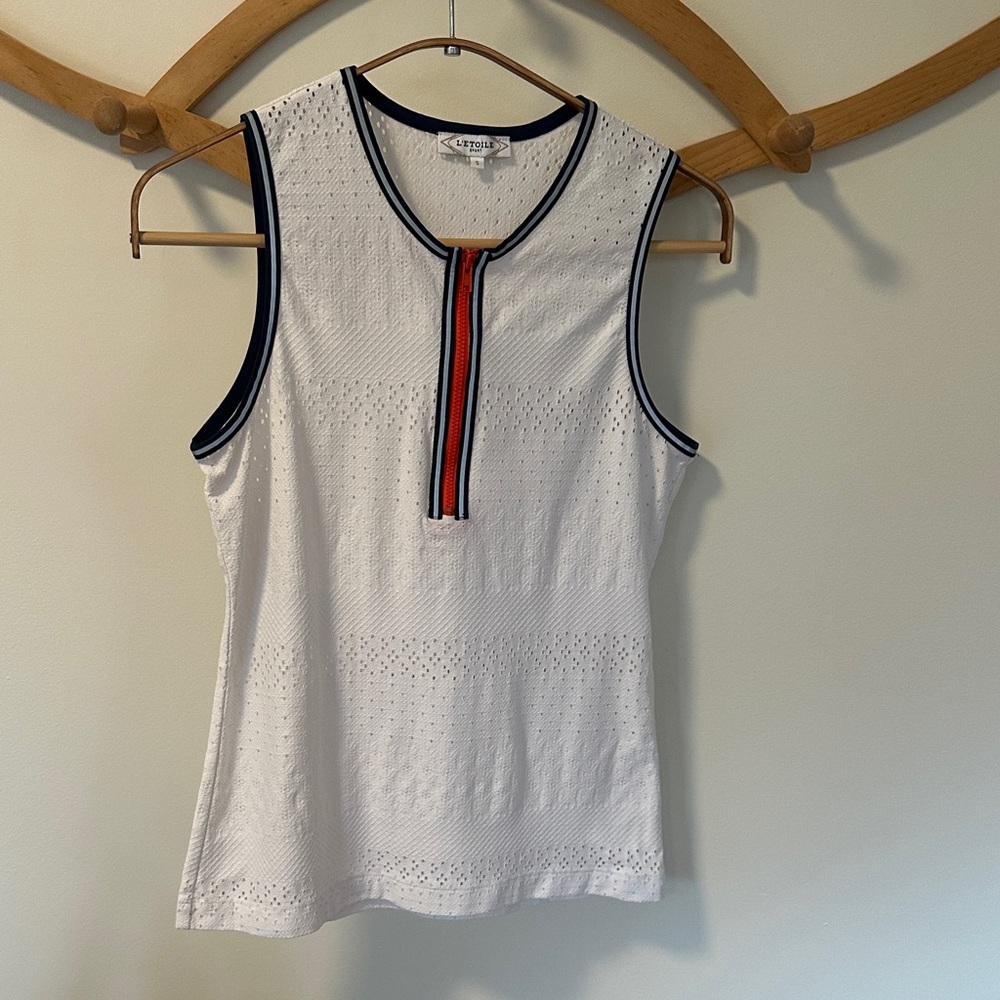 E’Toile Sport White Sleeveless Top with Orange and Navy Trim